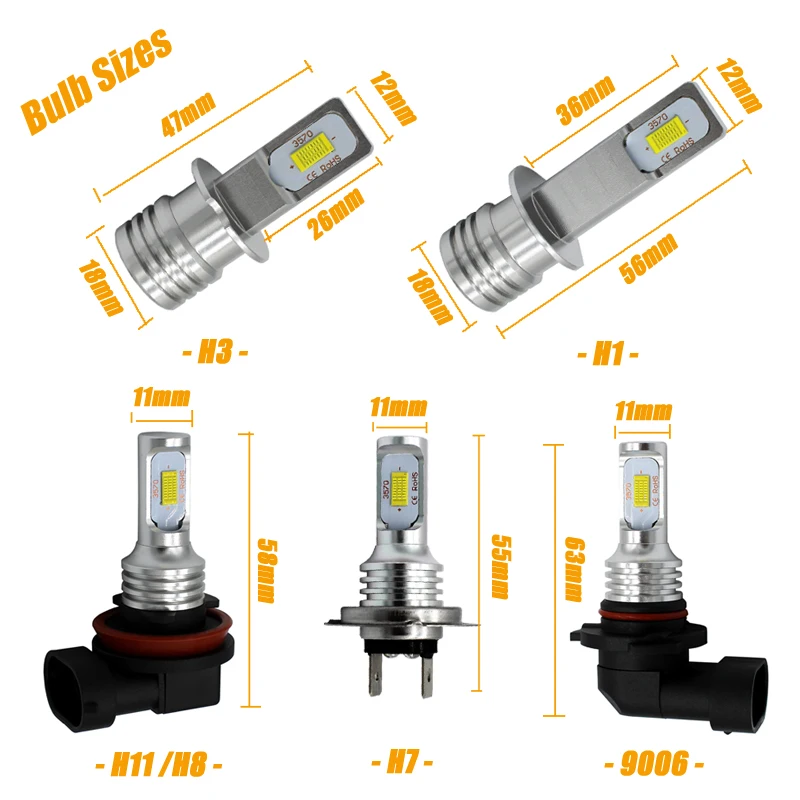 2x H8 H11 LED Bulb H1 H3 9006 HB4 H7 Fog Lights White Car Daytime Running Light DRL Lamp Auto Driving | Автомобили и мотоциклы