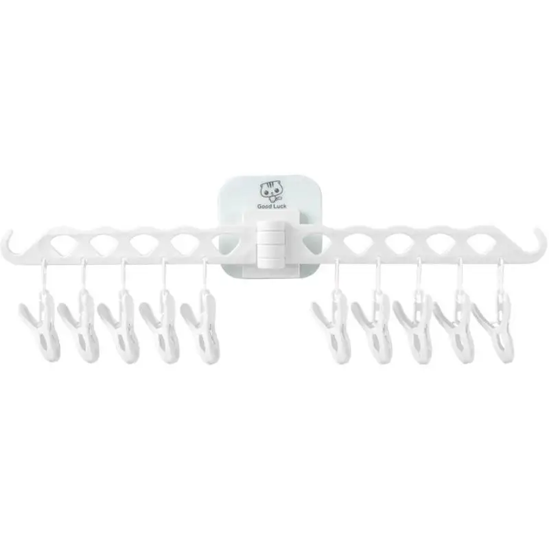 01 Wall-mounted 10 Clips Portable Socks Cloth Hanger Rack Clothespin Drying Rack Sock Holder Wardrobe Storage Cloth Hangers - Цвет: 01