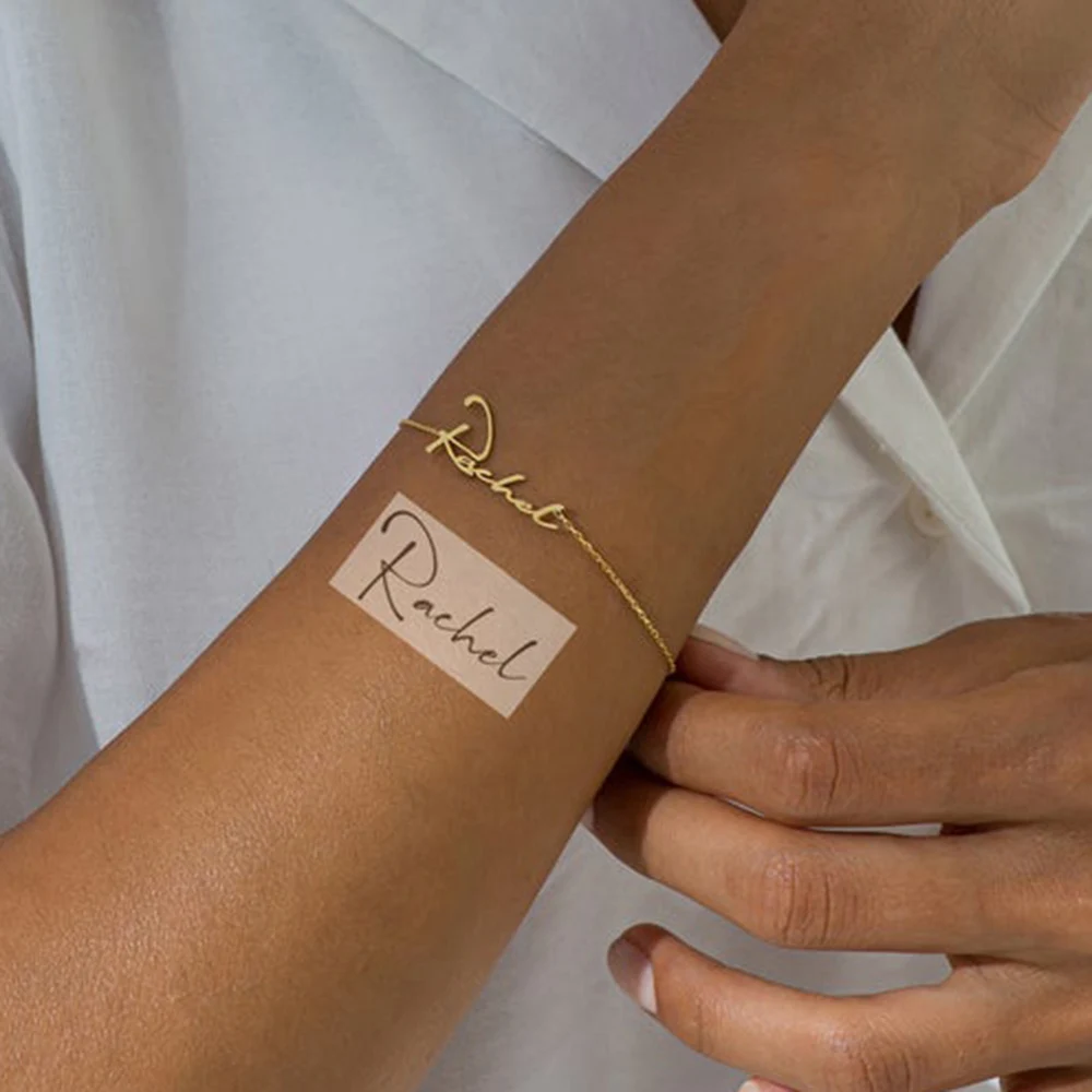 

Tangula Personalized Handwriting Name Bracelet Custom Nameplate Pendant Bracelet Stainless Steel Jewelry For Women Memorial Gift