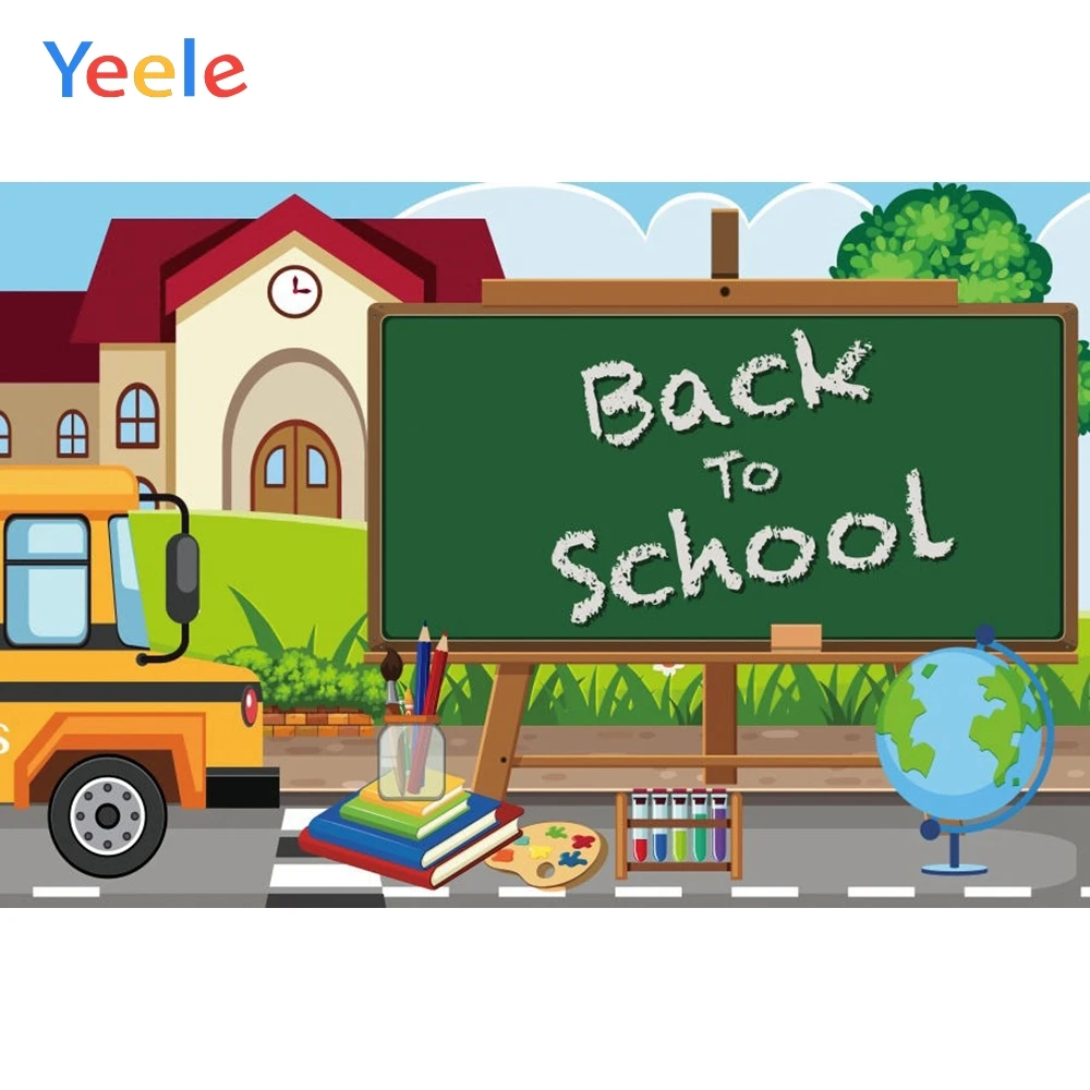 Виниловый фон для детской портретной фотосъемки с изображением автобуса