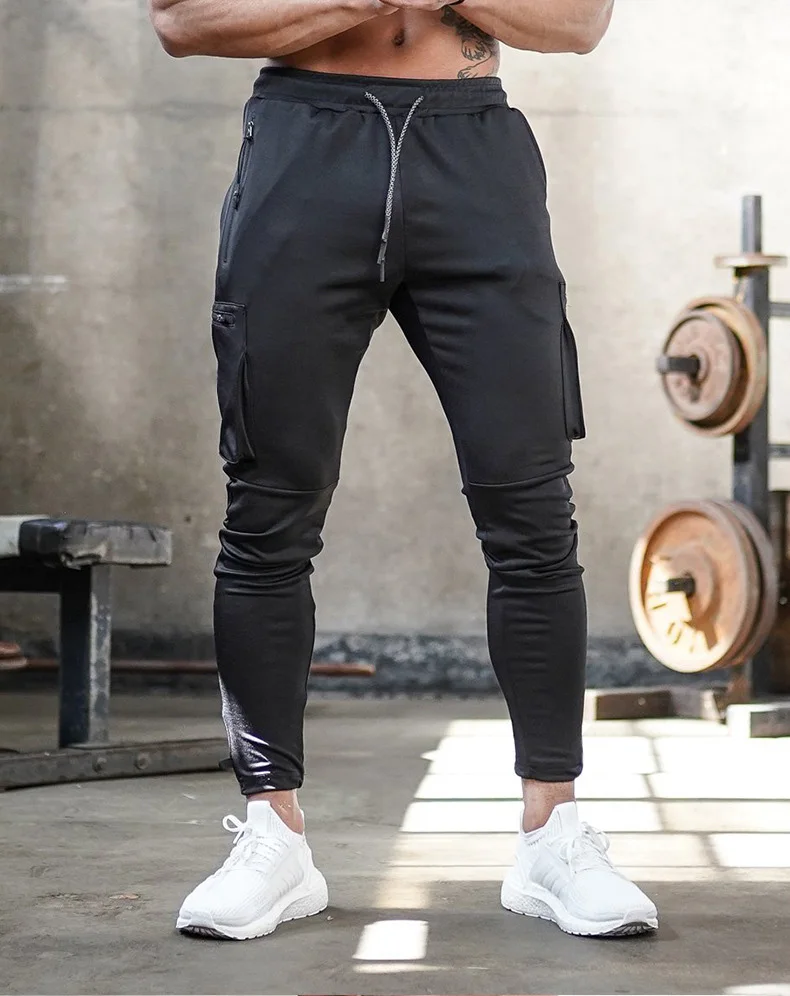 

2021 Gym pants men's running training jogging pants men's solid color multi-pocket cotton jogging pants