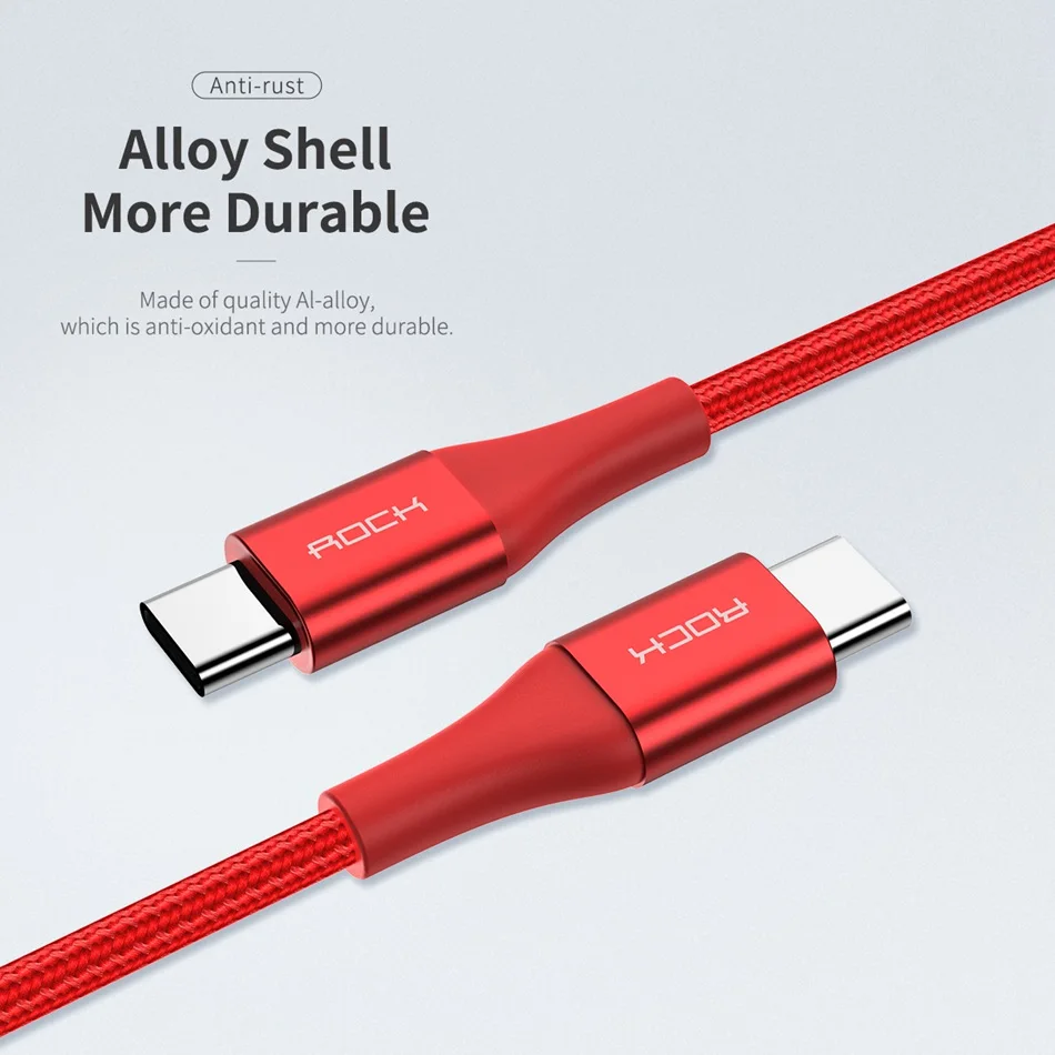 Кабель ROCK usb type C-type C для Macbook pro, кабель для зарядки данных type-c-USB C, кабель для мобильного телефона SAMSUNG, Xiaomi, HUAWEI