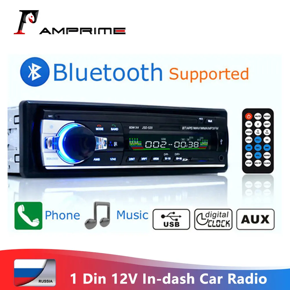 AMPrime JSD-520 Автомагнитола Bluetooth 12 В в-тире 1 Din Стерео Авторадио плеер AUX-IN MP3 FM приемник SD USB SD автомобильный аудио плеер