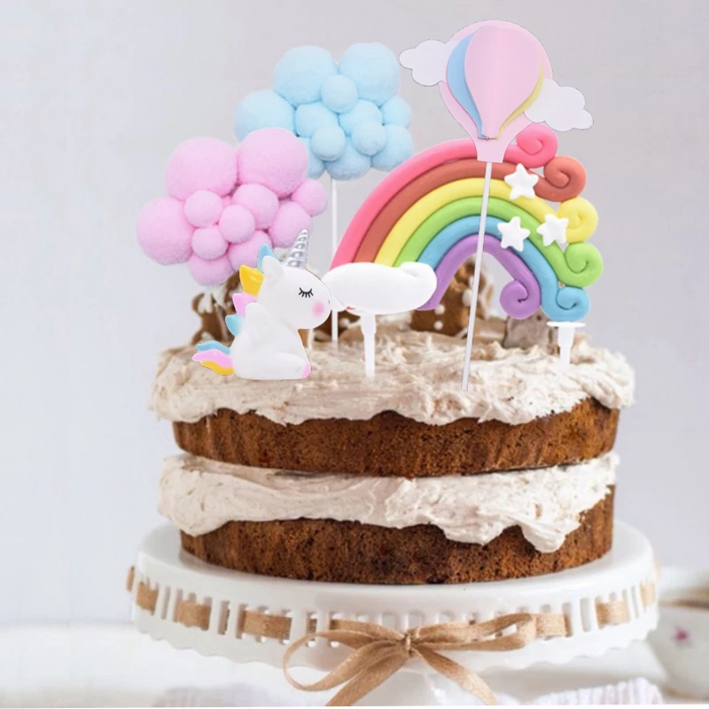 Радуга Единорог торт Топпер облако флажки для торта День рождения Дети сувениры