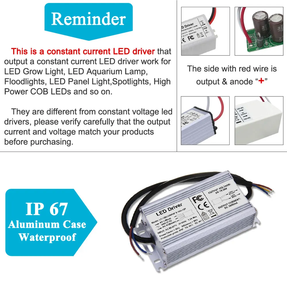 100W 120 W Светодиодный драйвер IP67 Водонепроницаемый 100 Вт Трансформеры 85 265V 3000mA 3600mA