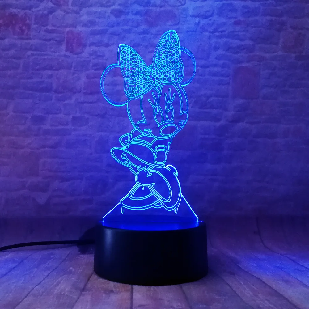 Disney микки игрушки 3D Иллюзия светодиодный ночной Светильник Красочный Световой