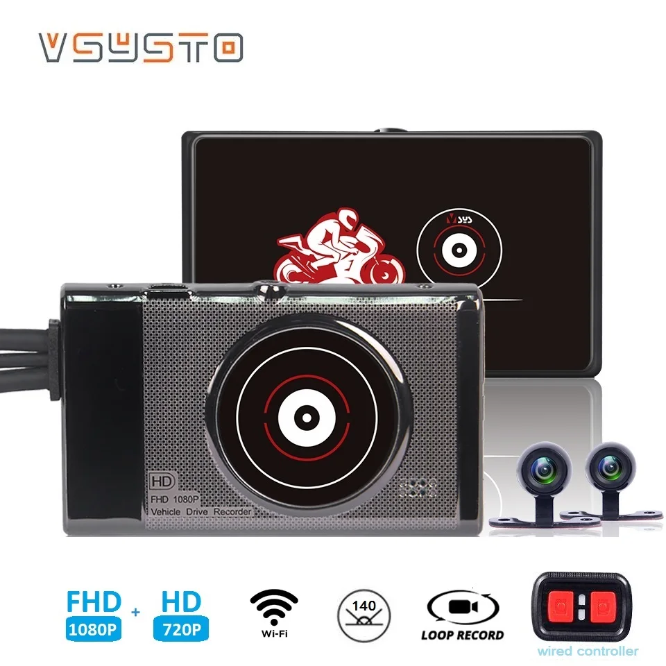 VSYSTO 1080p Wi Fi мотоцикл тире камера FHD разрешением переднего и заднего вида ночное