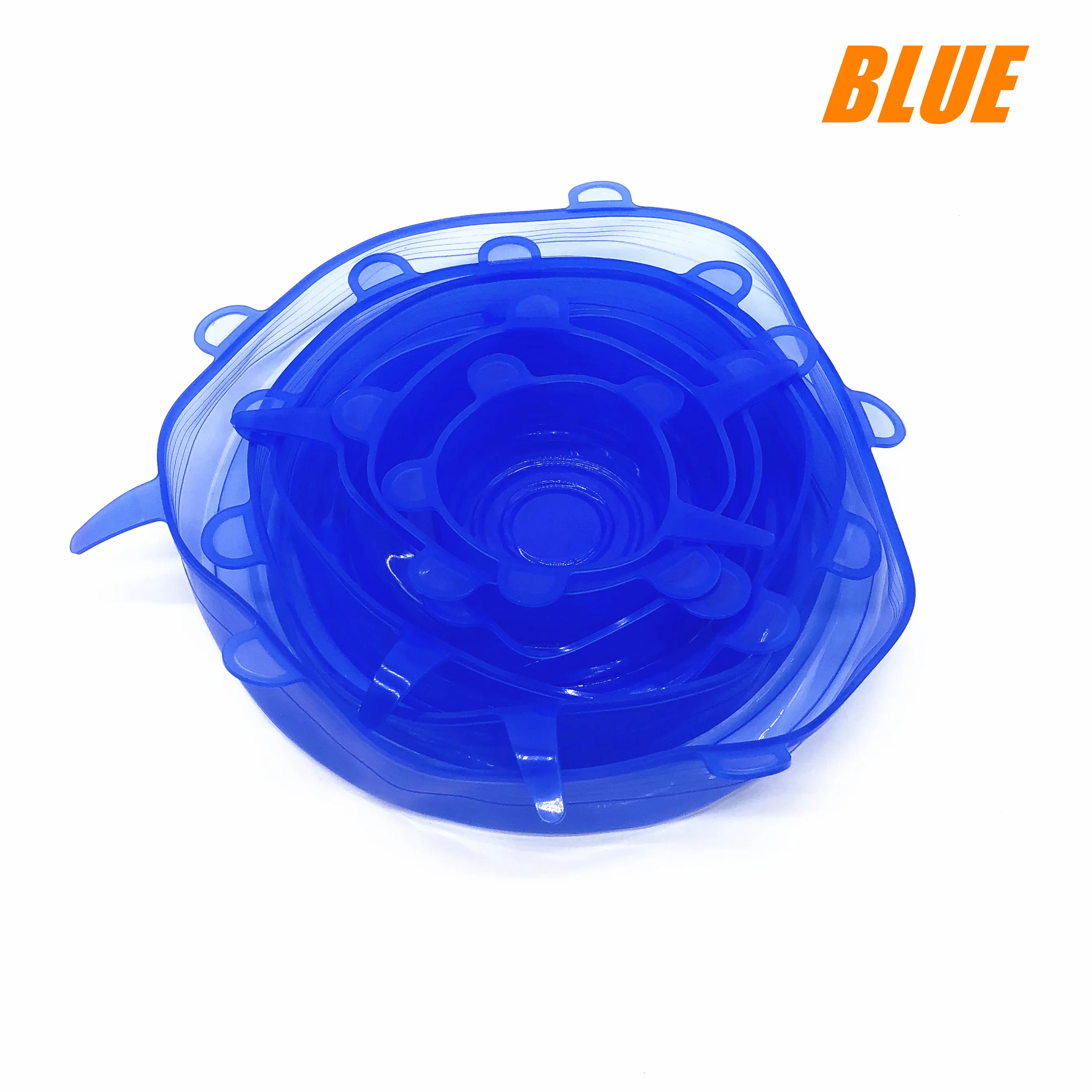 Blue 6 шт многоразовые силиконовые Эластичные крышки универсальные прочные расширяемые крышки для хранения продуктов для различных размеров и форм контейнеров - Цвет: Blue