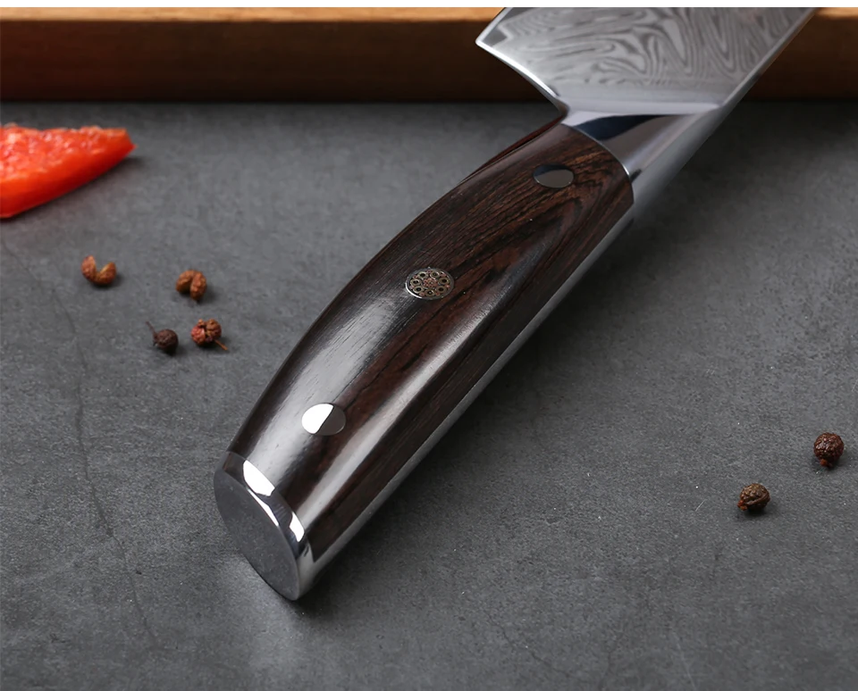 TURWHO 7 дюймов Santoku кухонные ножи 67 слоев дамасской стали шеф-повара нож дело с мясом овощи красный сандаловое дерево ручка