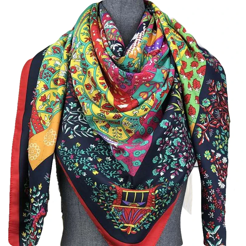 Шелковый шарф из 100% твила Женская шаль с принтом квадратные шарфы для женщин
