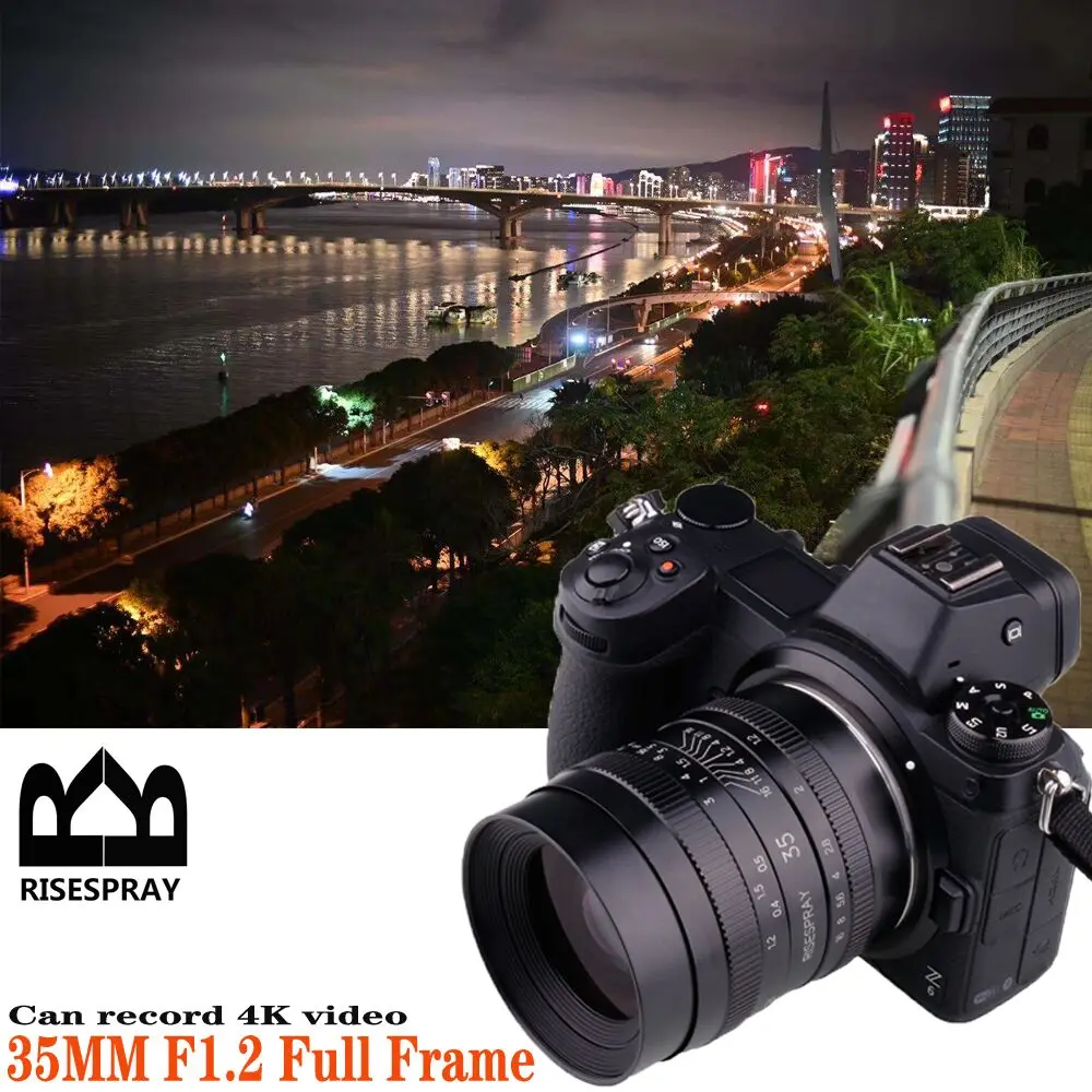 RISESPRAY Камера объектив 35 мм f1.2 полный кадр кино с ручными настройками для