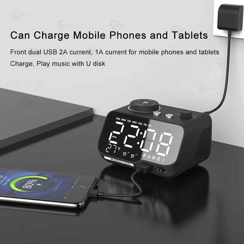 MICLOCK【Upgraded】Alarm Clock with USB Charger LED Digital Alarm FM Radio Bluetooth Speaker Temperature Snooze | Дом и сад