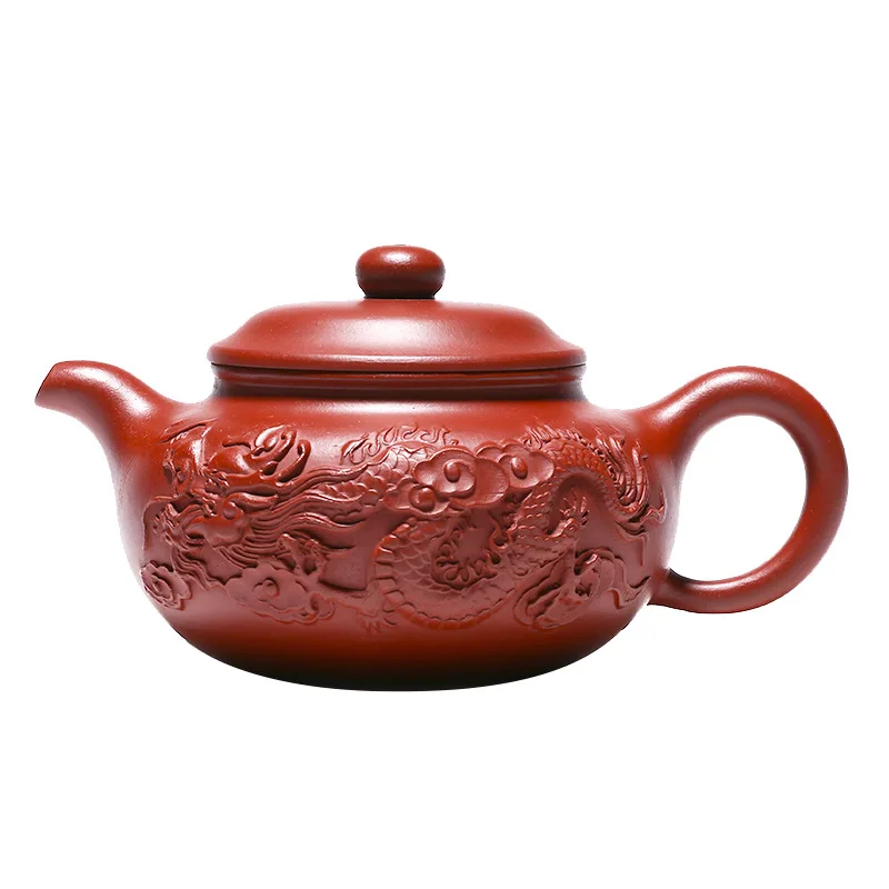 

New Yixing famous teapot handmade raw material Dahongpao hand carved dragon pattern antique teapot purple clay teapot