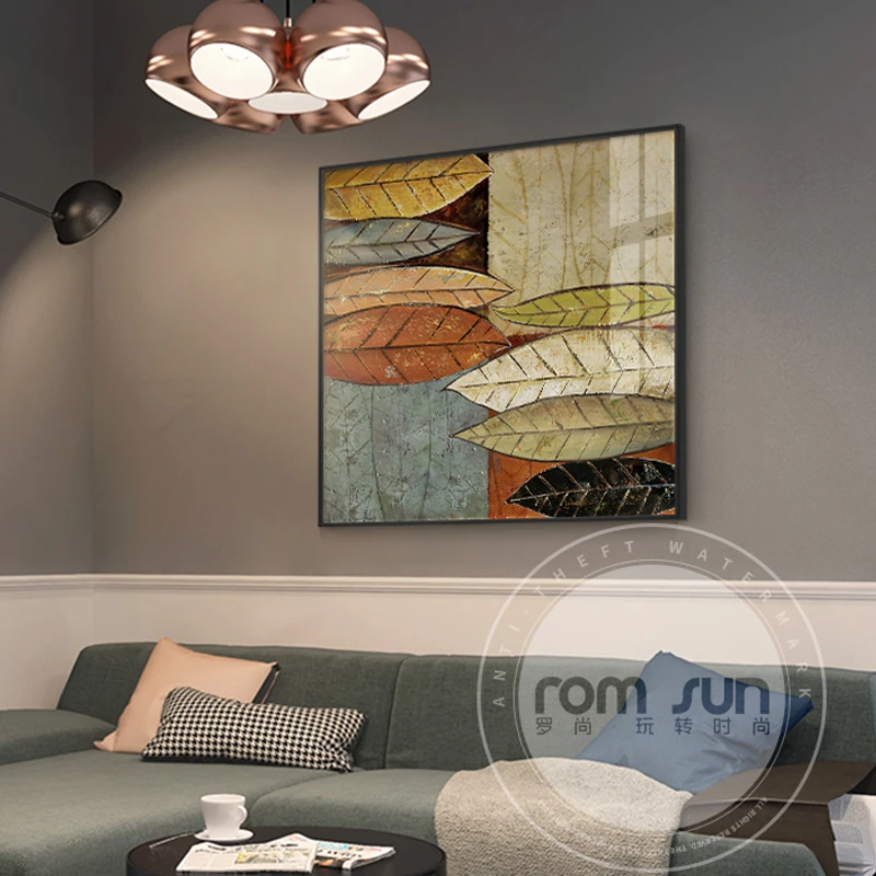 Абстрактная Картина на холсте с цветными листьями Ретро плакат зелеными