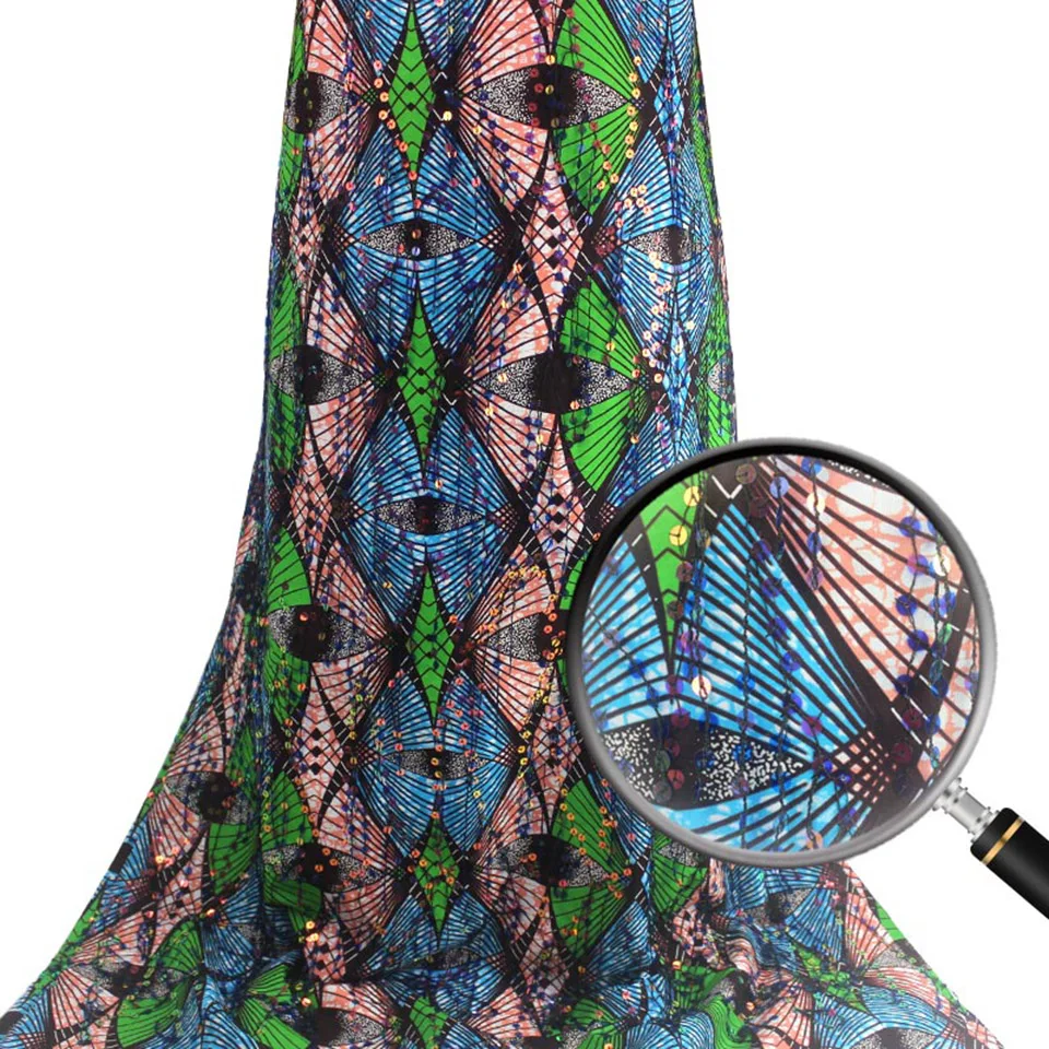 

Latest Sequins African Fabrics 100% Cotton Batiki Wax Prints Kitenge/Pagnes/Kikwembe Embroidered Sequins YXL-85