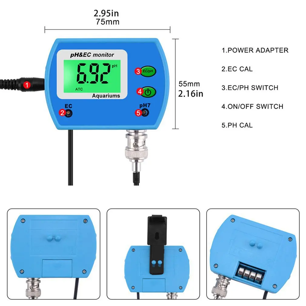 

2 in 1 High Accuracy Pool Monitor Aquarium Measuring Tool Pond Portable Digital Display Water Quality Tester Multifunctional