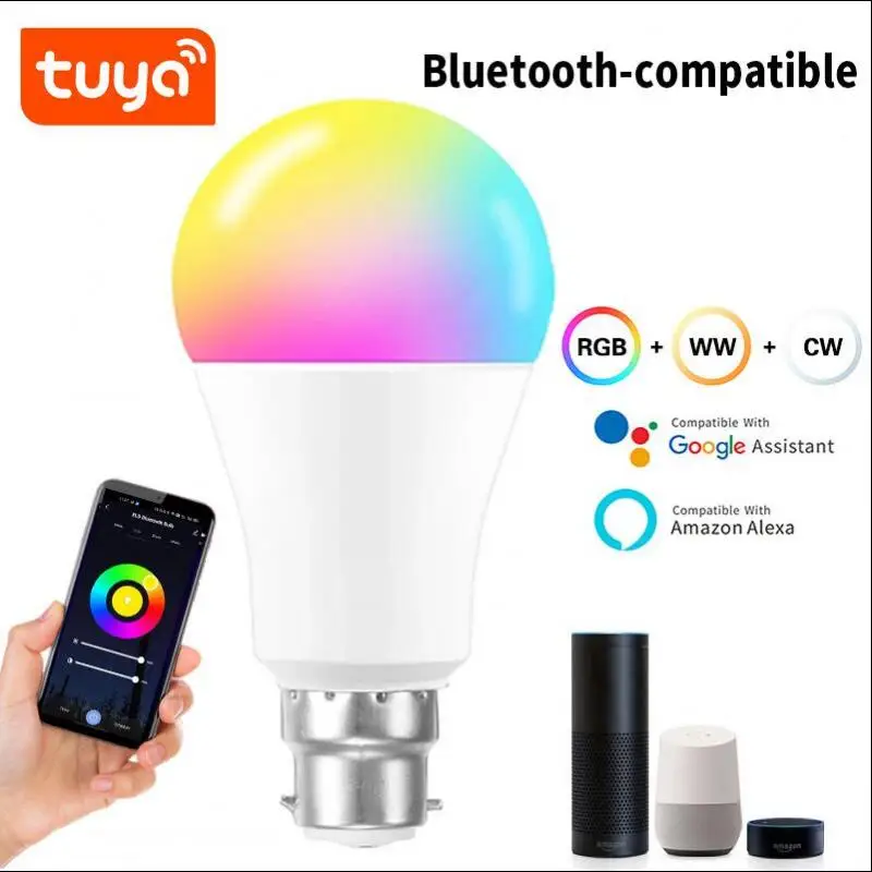 

Светодиодная лампочка Tuya E27/B22, умная лампа с регулируемой яркостью и управлением через приложение, совместима с Bluetooth, работает со шлюзом Alexa...