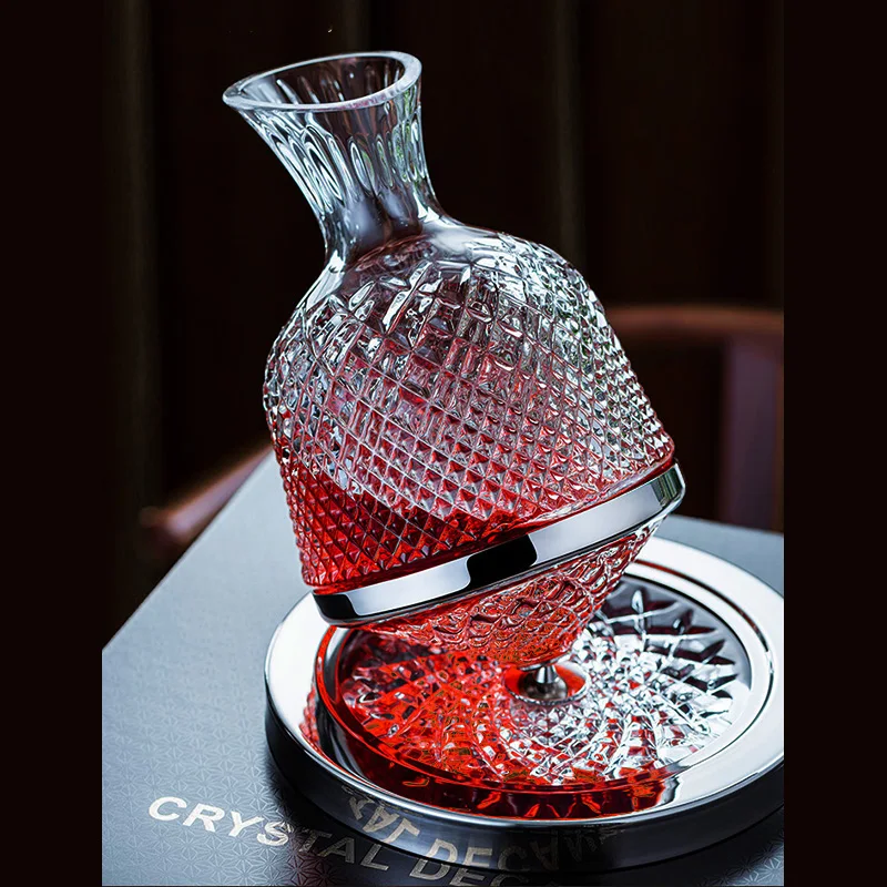 

360° Rotating Wine Decanter with Tray Lead Free Crystal Hand Blown Wine Glass Carafe Tumbler for Party