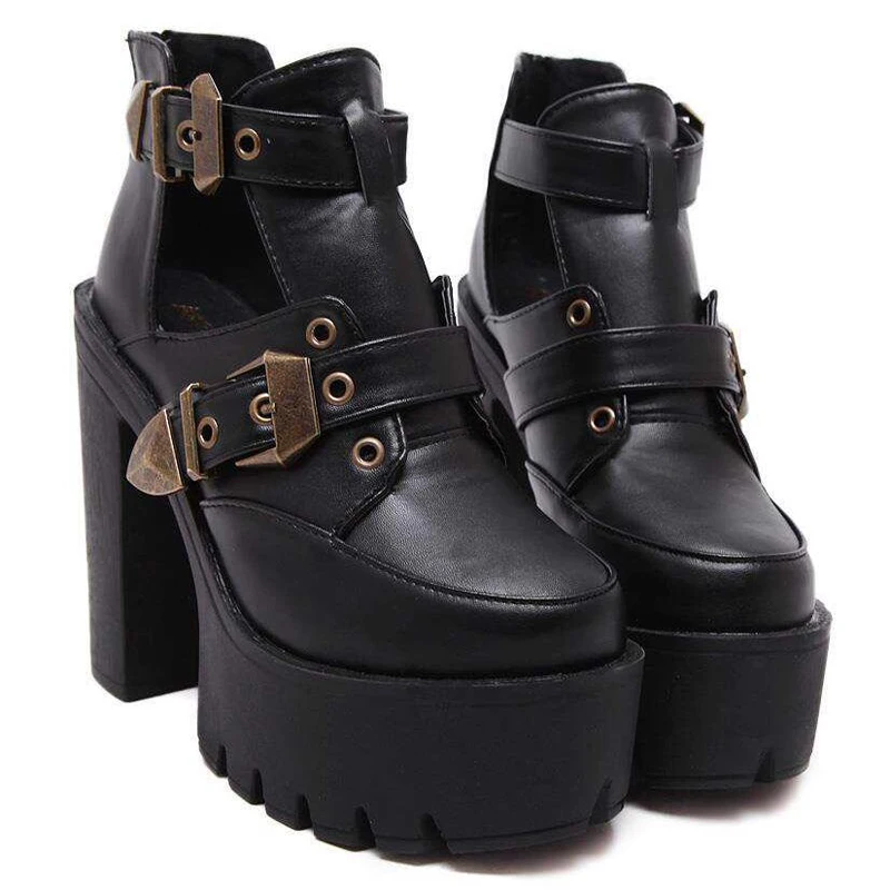 Женские ботинки на низком каблуке обувь платформе осенние Женская в готическом