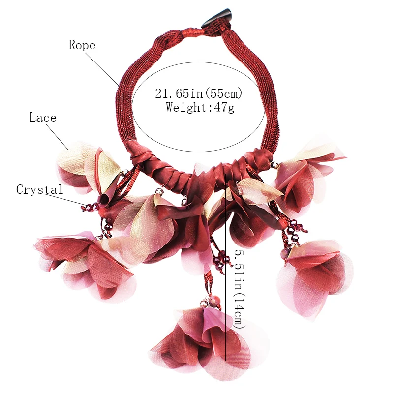 

Large Flower Chokers Necklaces For Women Fashion Crystal Beads Statement Pendant Necklace Jewelry for Party and Wedding