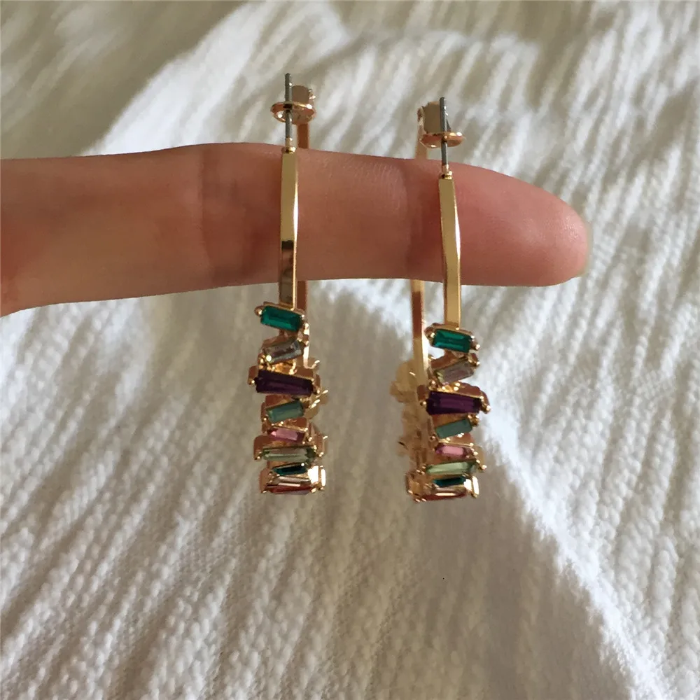 F/W Новое Поступление Золотые разноцветные стразы для багета массивные серьги-кольца для женщин вечерние упаковочные коробки