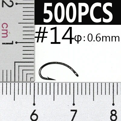 size 14 500pcs 500 шт., крюки для завязывания мушек с изогнутым хвостовиком, крючки для яиц, креветок, ягод, Emerger Mayfly, Nymph, связывание черного никеля, размер#8-#16 - Цвет: size 14 500pcs