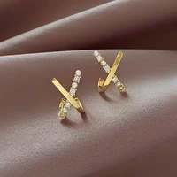 sipengjel fashion zircon cute cross pearl stud earrings punk geometric unusual drop earrings for women accessories jewelry