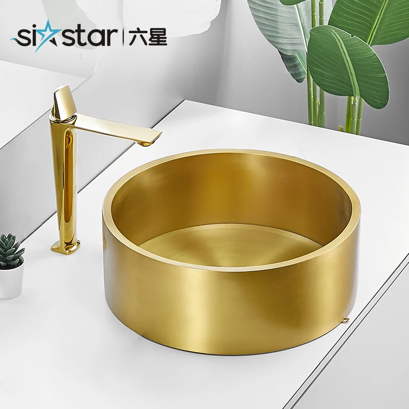 

304 Stainless Steel Golden Round Wash Basin for Hotel above Counter Bathroom Basin Bar Art Basin