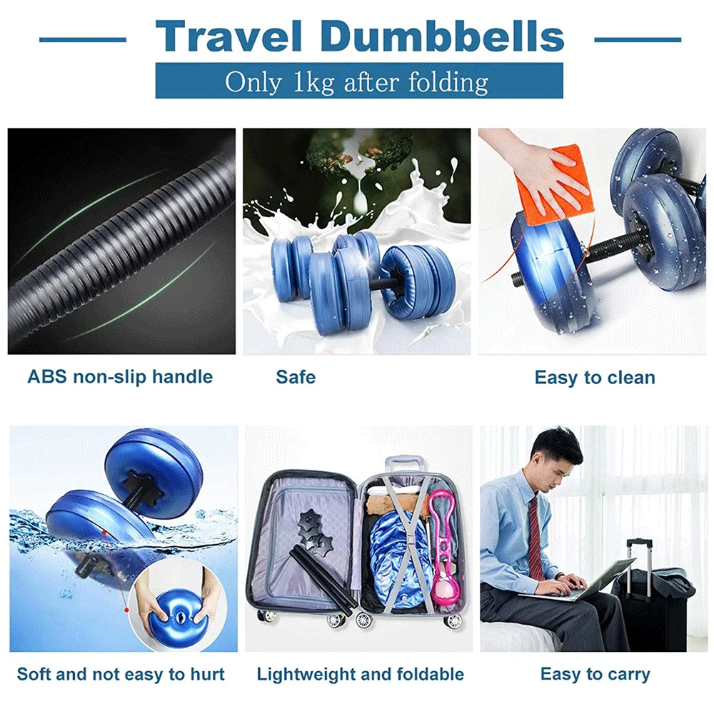 

1~10kg 2in1 Adjustable Portable Anti-rolling Water Filled Dumbbells For Travel Safe Soft and Home Free