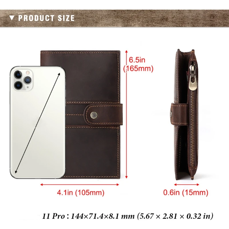 

Men's Vintage Leather Long Bifold RFID Wallet Passport Holder M2EB