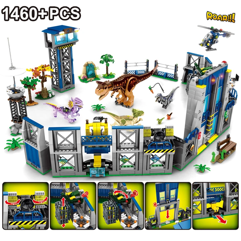 

NEW MOC Dinosaur Institute 1460pcs Jurassic World Dino DIY Building Blocks Bricks Figures Toys For Children Boys Birthday Gifts