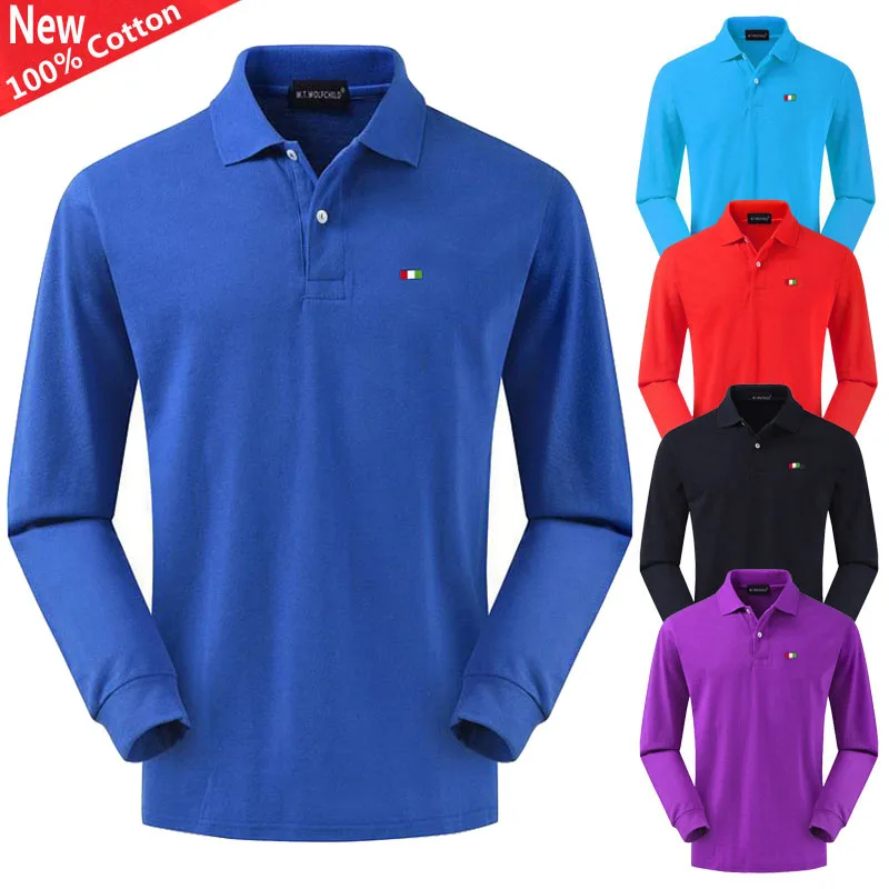 Мужская рубашка поло с длинным рукавом 100% хлопок|Поло| |