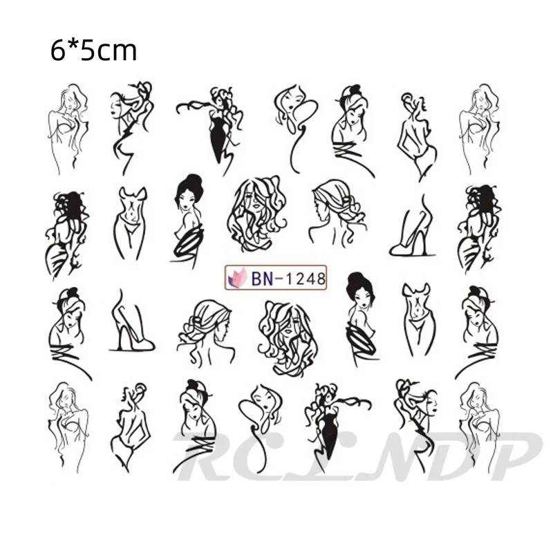 Водные Наклейки для ногтей украшения слайдер эскиз линия рисования сексуальная