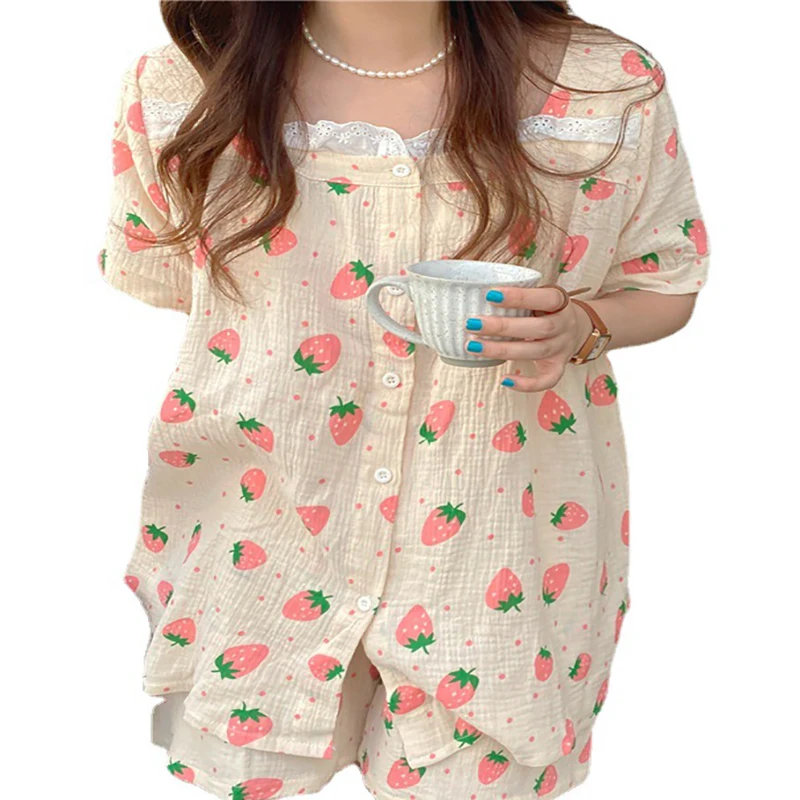 

Marple 100% cotton nightgowns women floral print sleepwear dress ruffles short sleeve home clothes summer vestidos homewear