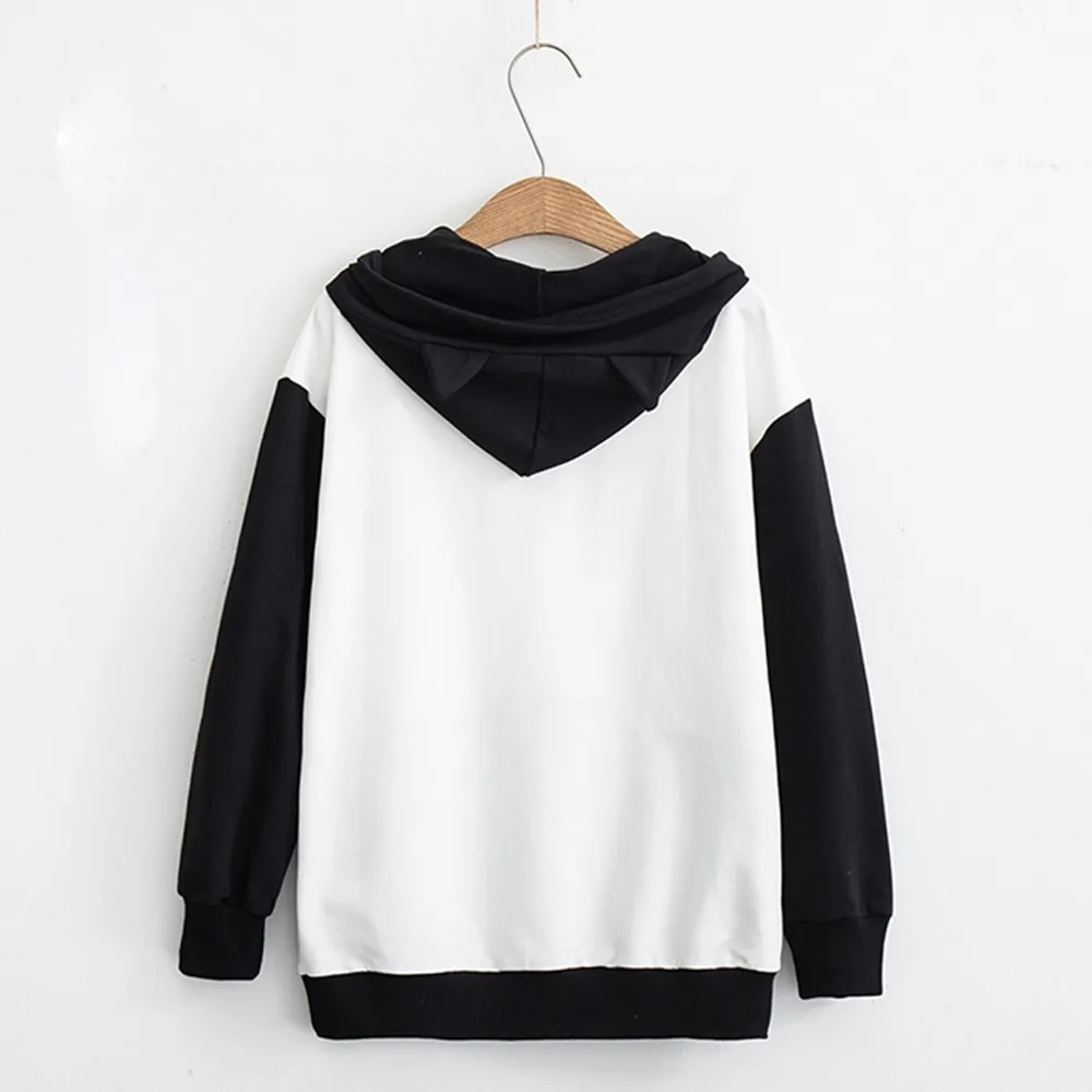 Womens Casual Sweatshirt Long Sleeve Cute Cat Print Pocket Thin Hoodie Top Streetwear Women Oversized Hoodies Moletom Feminino