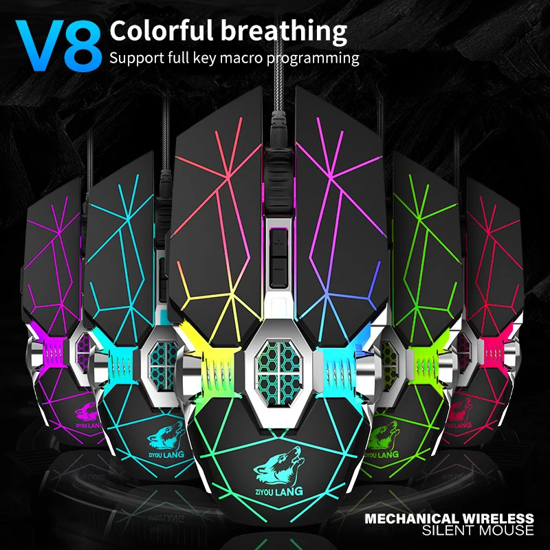 Mechanical Mouse Colorful Luminous USB Wired Computer E-sports Macro Programming Game Operation Stable Office Laptop | Компьютеры и