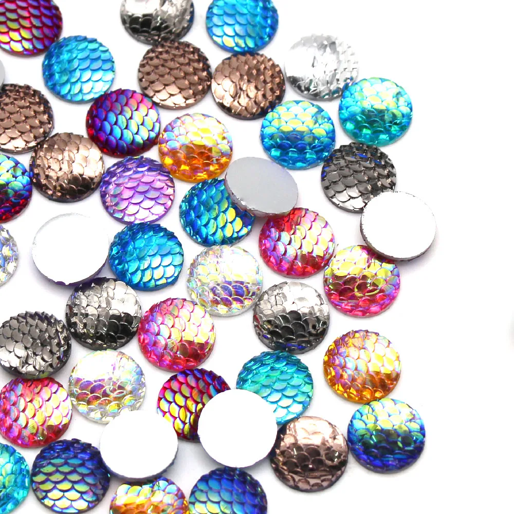 50 шт. стразы русалки из смолы круглые рыбные чешуи AB цвета кристалл 14 мм наклейка