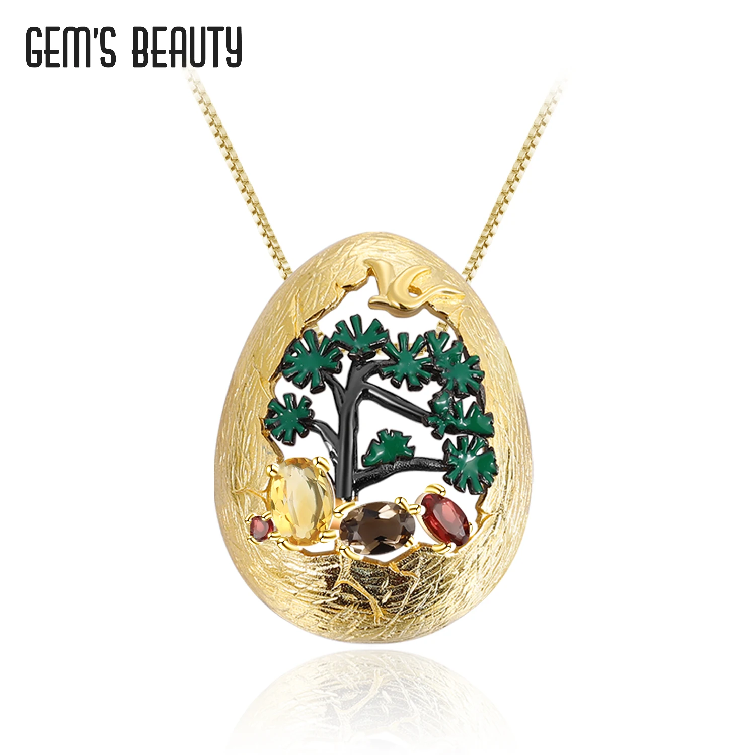 

Gem's Beauty 18K Gold Filling Sterling Silver Enamel Pendant Necklaces Citrine Smoky Quartz Garnet Vintage Necklaces For Women