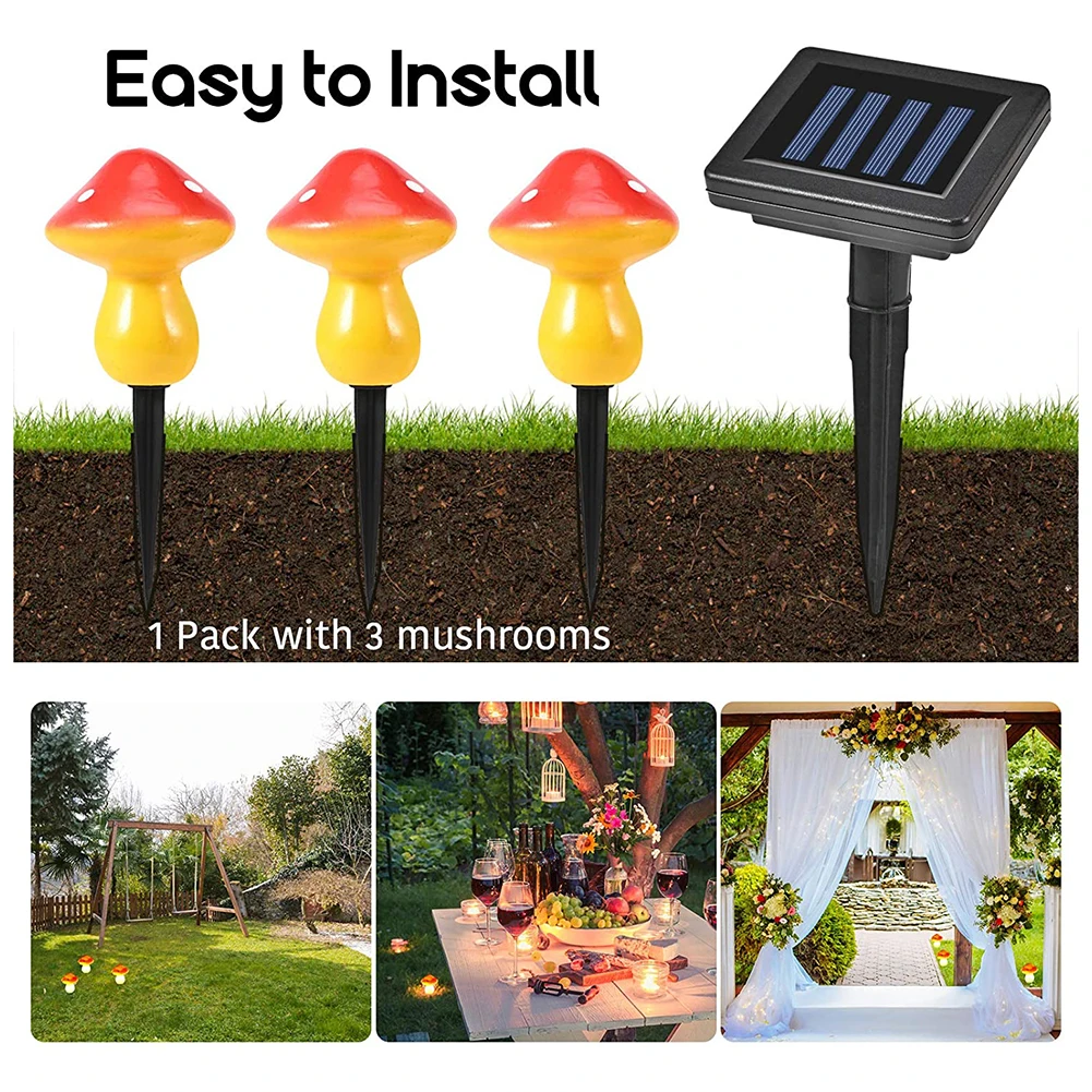 

1 Set 3LED Solar Mushroom String Lights Waterproof Lawn Stake Lamp Garden Decoration Outdoor Lighting Supplies