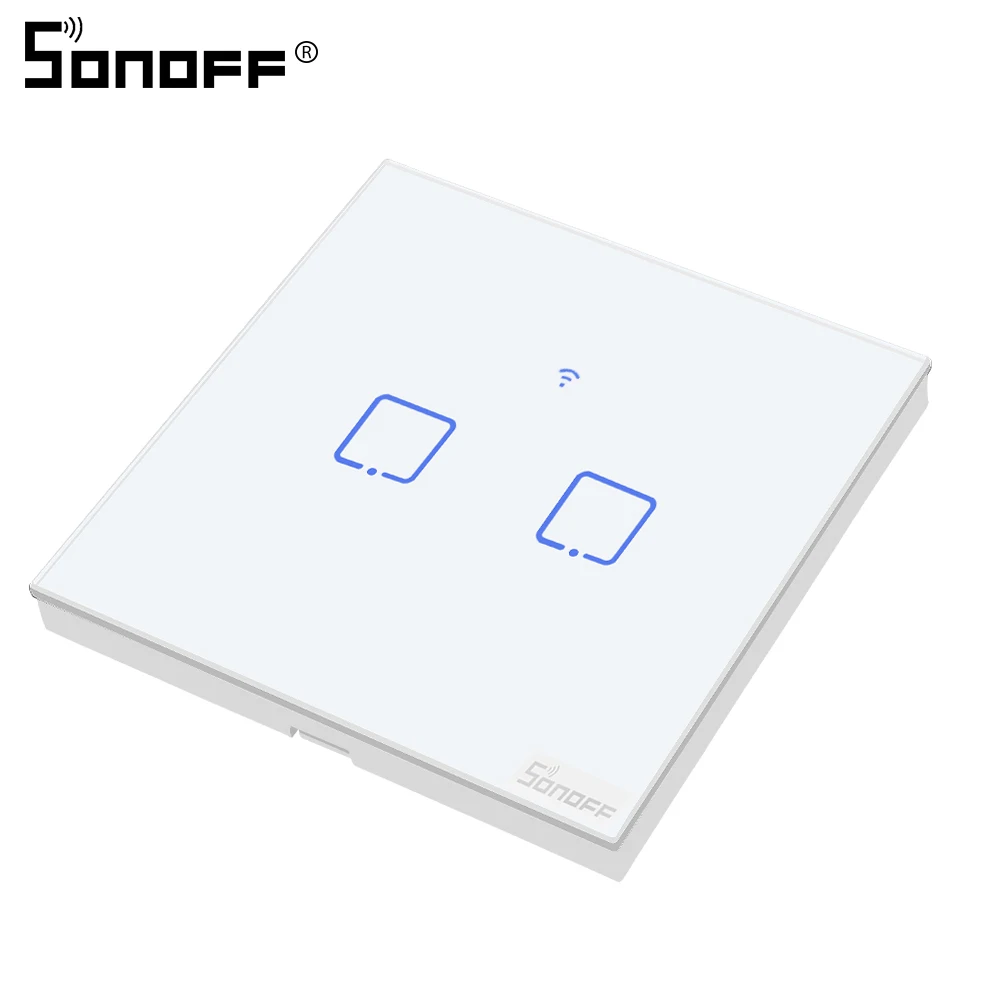 SONOFF T0 UK 2C SONOFF Wifi умный настенный выключатель ЕС стеклянная панель сенсорный светильник Led 1 комплект беспроводной пульт дистанционного управления реле таймер розетка Google Home - Комплект: SONOFF T0 UK 2C