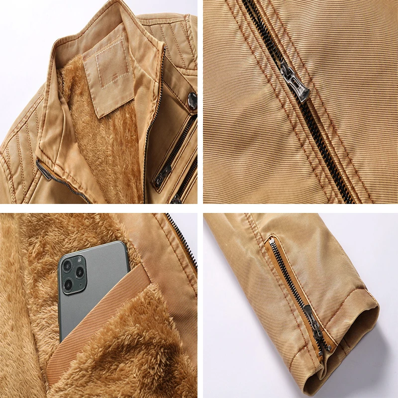 Зимняя мужская куртка из искусственной кожи DIMUSI мужские теплые приталенные