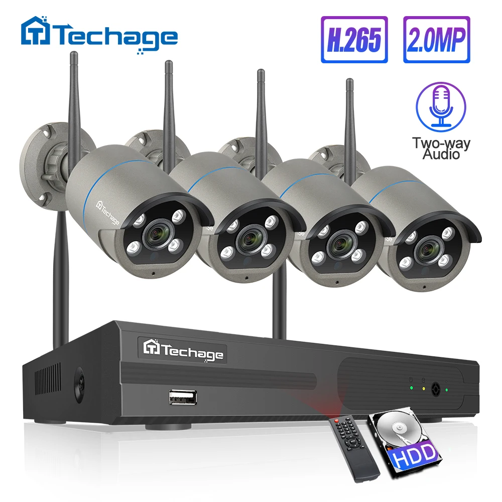 H.265 8CH 1080P Беспроводной NVR комплект безопасности CCTV система аудио звук 2MP открытый