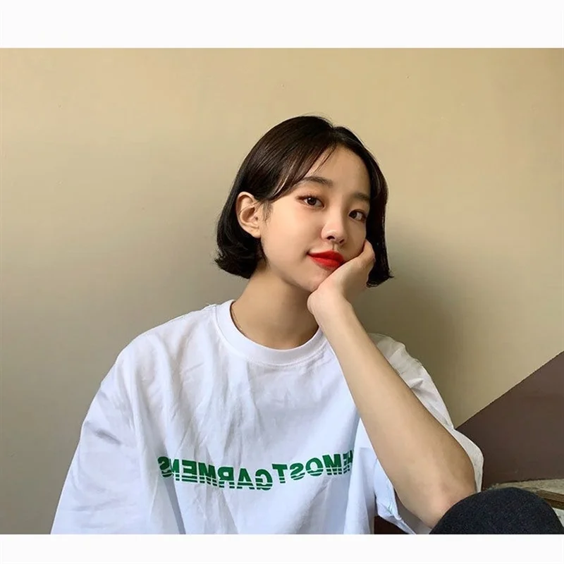 

Summer 2021 New Hong Kong Style Loose Women's Clothing Oversize Summer Top Fashion Printed Letters Regular O-Neck T-Shirts
