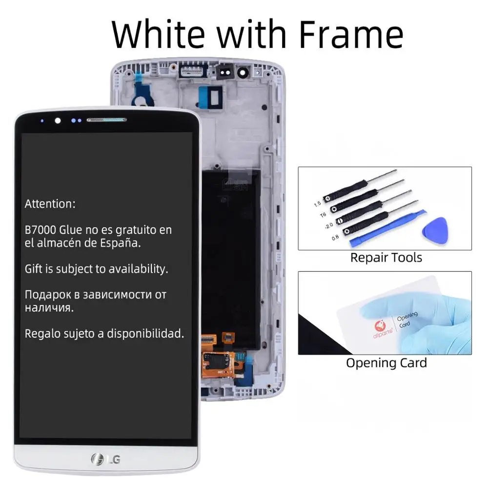 Дисплей для LG G3 LCD D850 D851 D855 в сборе с тачскрином на рамке черный белый золотой - Цвет: with Frame White