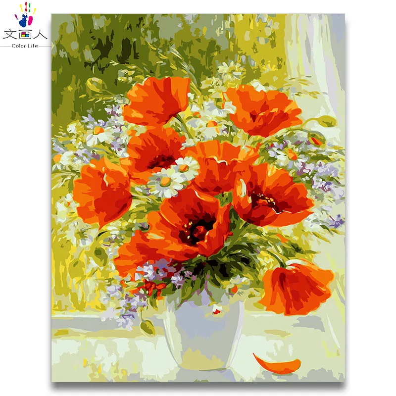 Ваза цветущая вишня масляная краска по номерам посылка diy картина раскраска