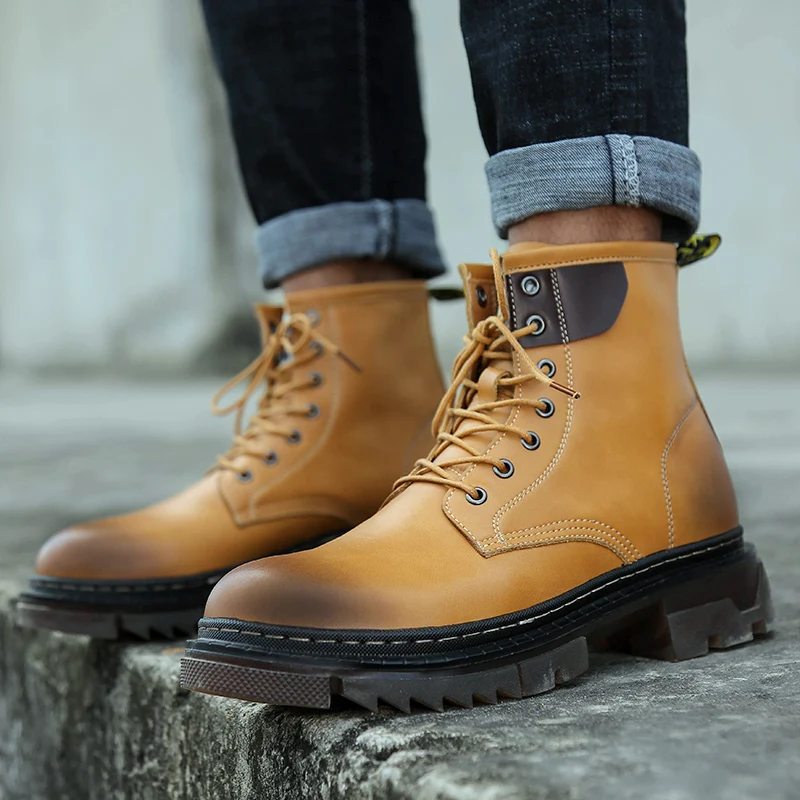 Ботильоны мужские демисезонные из натуральной кожи в стиле милитари|Ботинки| |