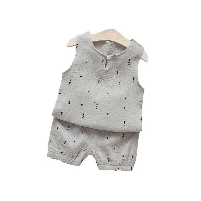 

2 Pcs Summer 100% Cotton Children's Clothing Leisure Clothing Sets Print Pajamas Baby Boys Clothes Sleeveless Kids Clothes Girls