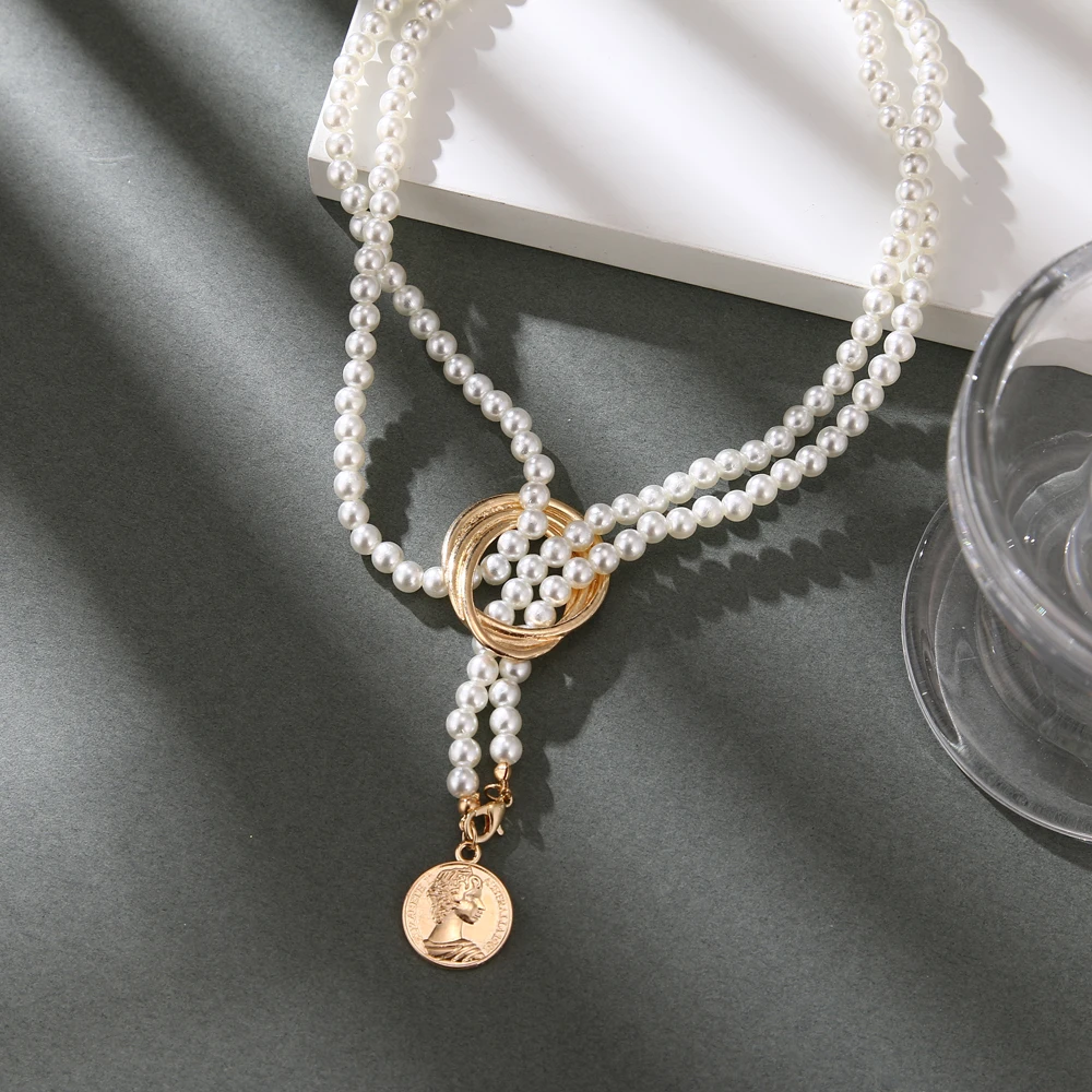 

FNIO 2021 NEW Vintage Pearl Necklaces For Women Fashion Multi-layer Knot Pearl Chain Choker Necklace Jewelry