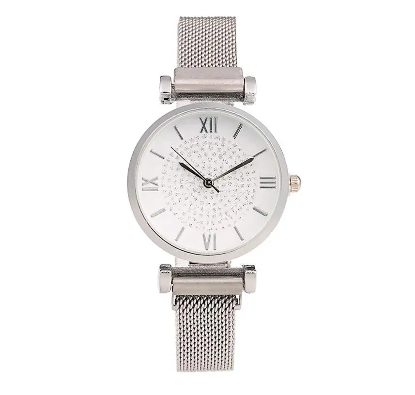 silver New Brand Silver Mesh Magnet Buckle Starry Sky Watch Women Casual Quartz Watches Relogio Feminino Ladies Watch Hot - Color: silver