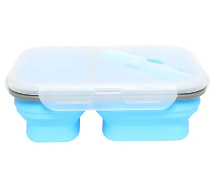 

900ml Silicone Collapsible Portable Lunch Box Food Storage Container 2 Cell Bowl Bento Boxes Folding Lunchbox Eco-Friendly